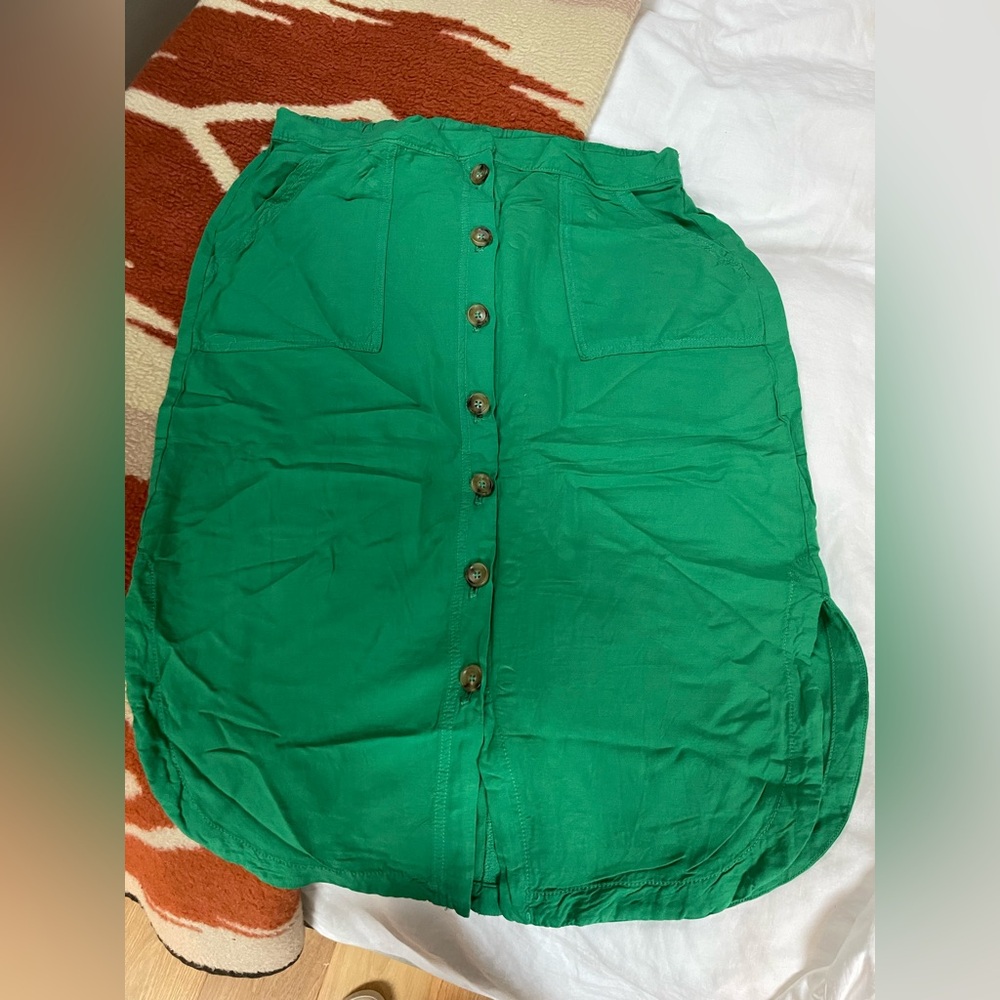 Anthropologie Green Button-Front Midi Skirt